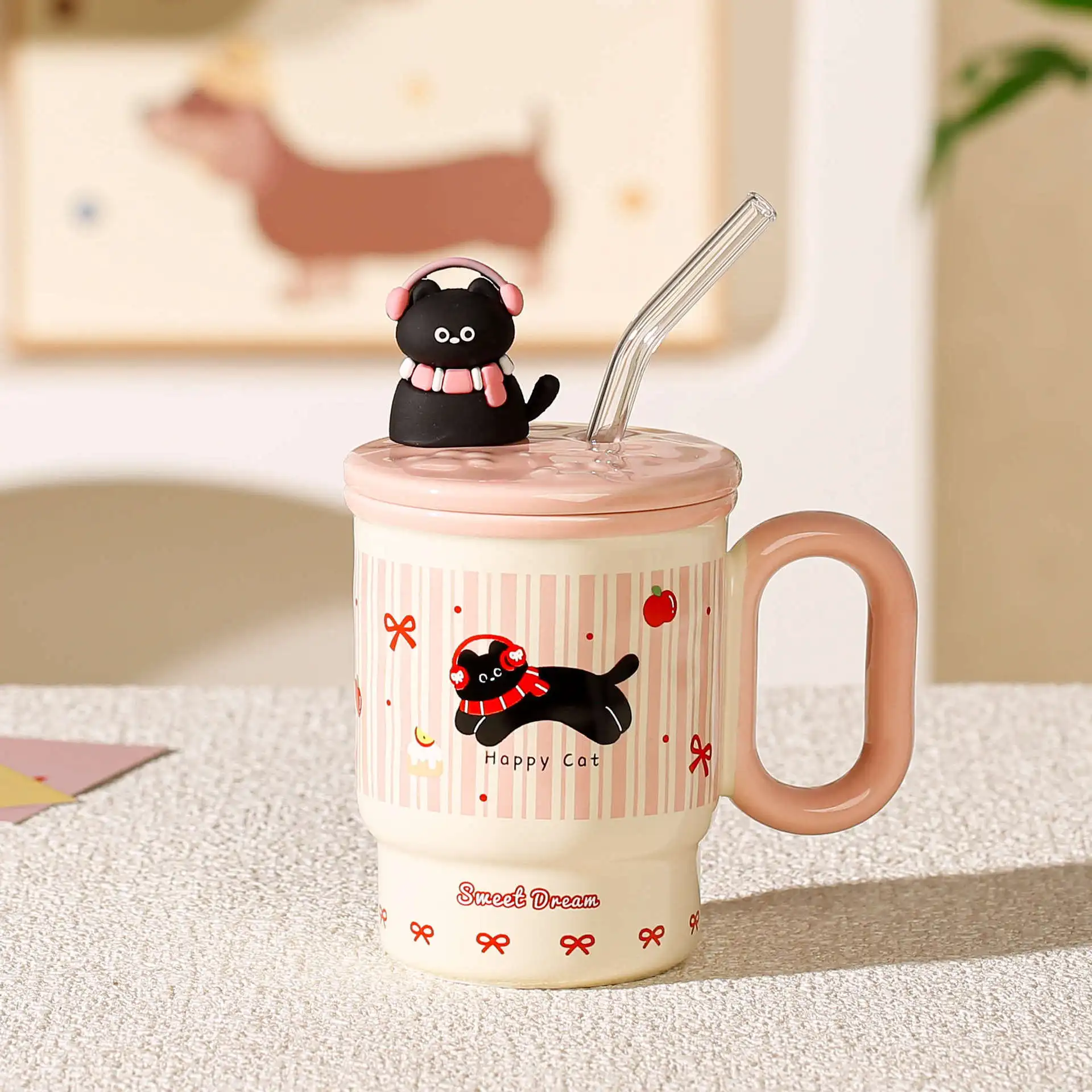 400ml Cute Black Cat Ceramic Mug with Lid & Straw - Kawaii "Happy Cat" Coffee Cup, High-Capacity Water Cup for Office Home,
400ml Cute Black Cat Ceramic Mug with Lid & Straw - Kawaii "Happy Cat" Coffee Cup, High-Capacity Water Cup for Office Home,
