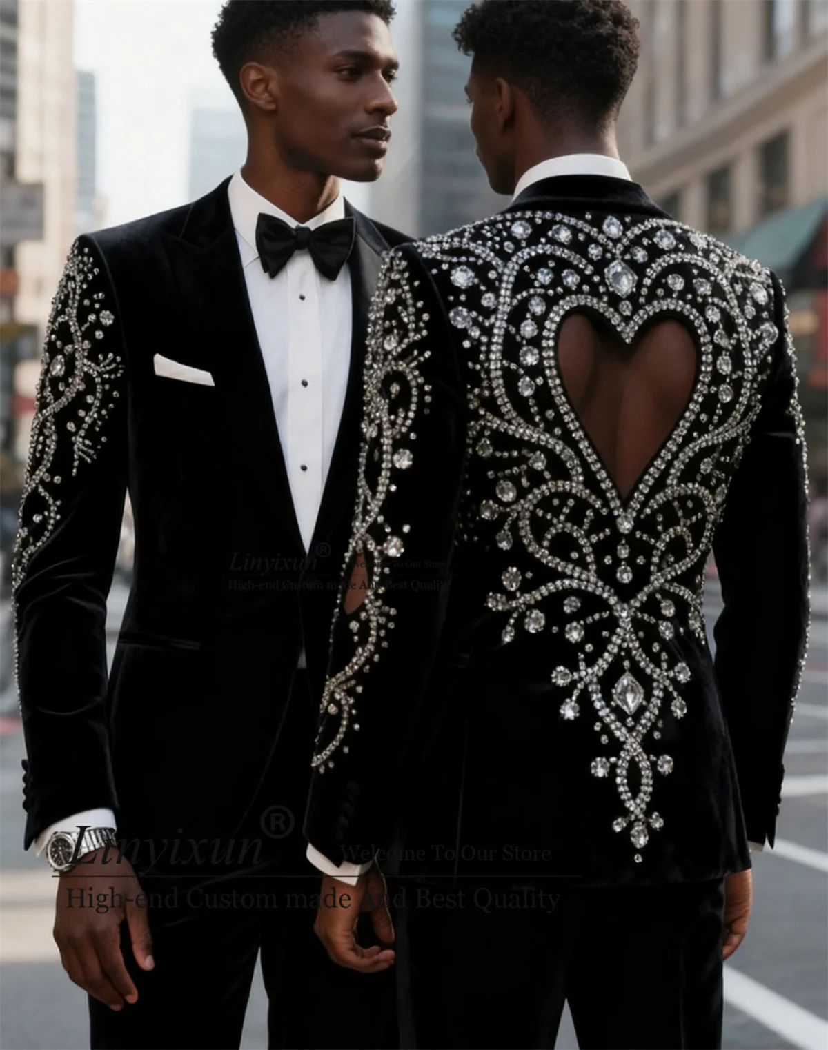 Fashion Velvet Men Suits Customized Luxury Diamond Rhinstone Slim Ropa Blazer 2 Pieces Sets Groom Wedding Tuxedo Costume Homme
Fashion Velvet Men Suits Customized Luxury Diamond Rhinstone Slim Ropa Blazer 2 Pieces Sets Groom Wedding Tuxedo Costume Homme