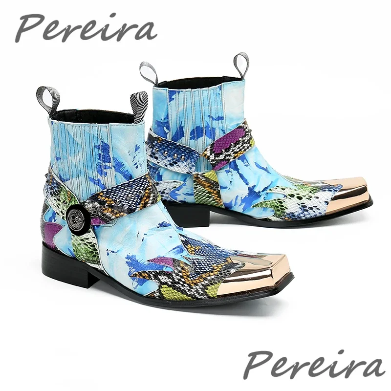 British Style Metal Square Toe Chelsea Boots for Men Luxury Mixed Colors Genuine Leather Slip-On Ankle Boots Banquet Party Shoes
British Style Metal Square Toe Chelsea Boots for Men Luxury Mixed Colors Genuine Leather Slip-On Ankle Boots Banquet Party Shoes