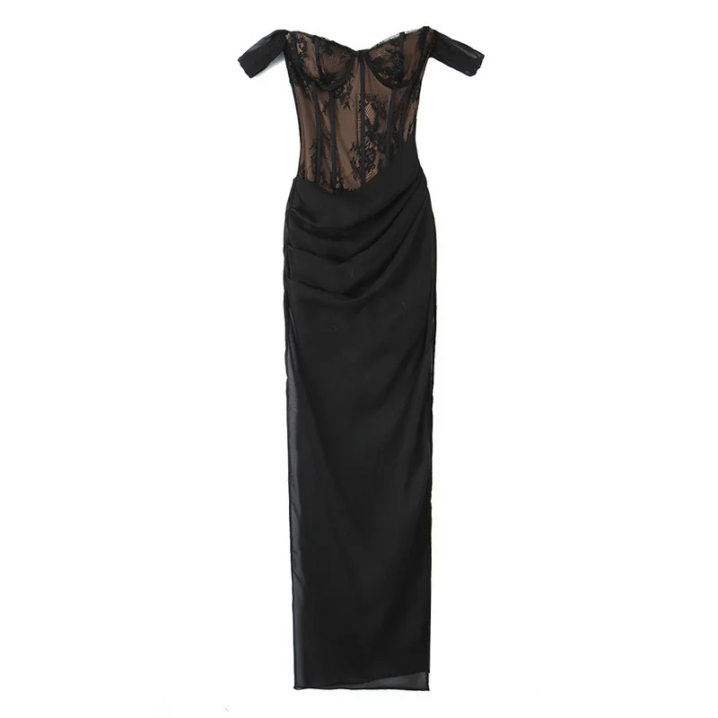 2025 Spring New Women's Clothing Temperament Lace Mesh Patchwork High Slit Dress Women
2025 Spring New Women's Clothing Temperament Lace Mesh Patchwork High Slit Dress Women