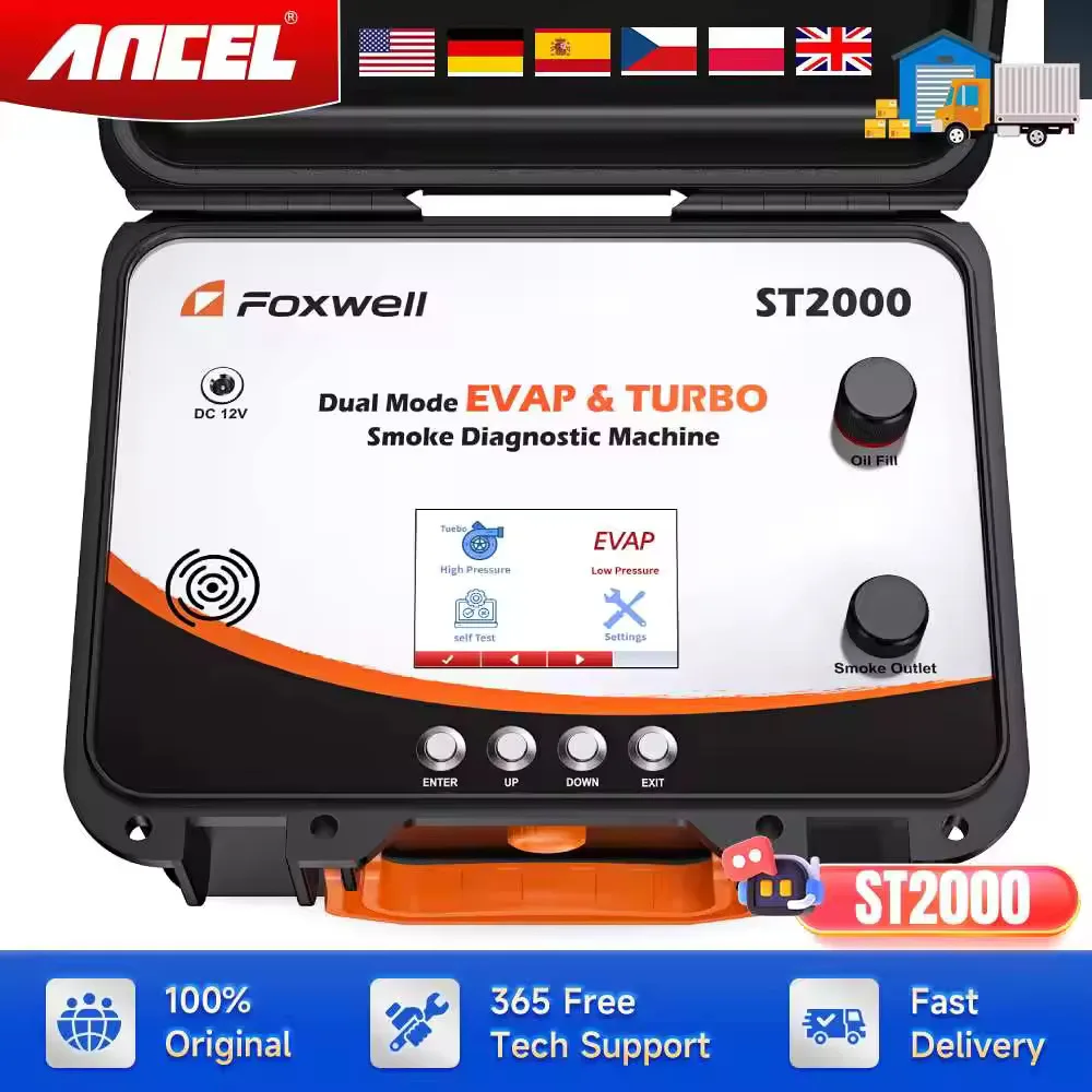 FOXWELL ST2000 EVAP&Turbo System Tester Automotive Smoke Machine Built-in air Pump Dual Mode Diagnostic Smoke Tester
FOXWELL ST2000 EVAP&Turbo System Tester Automotive Smoke Machine Built-in air Pump Dual Mode Diagnostic Smoke Tester