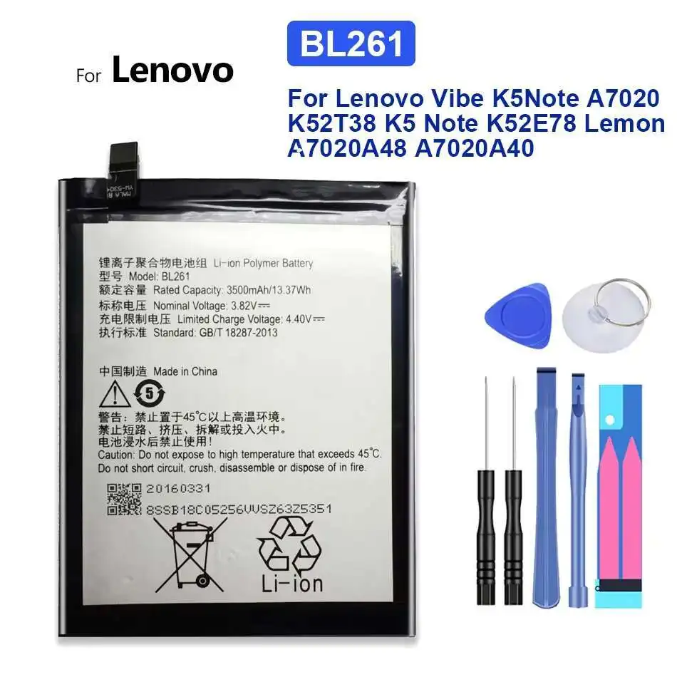 Аккумулятор большой емкости BL287 BL261 3500 мАч-3760 мАч для Lenovo Lemon Vibe A7020 K5 Note L38012 K52t38 K52e78 K9 note 6.0
Аккумулятор большой емкости BL287 BL261 3500 мАч-3760 мАч для Lenovo Lemon Vibe A7020 K5 Note L38012 K52t38 K52e78 K9 note 6.0