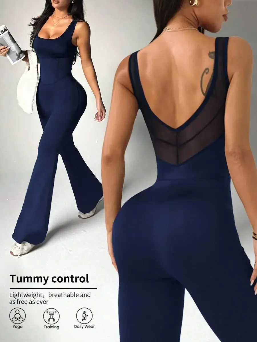 Womens U-Neck Bodysuit Pants With Mesh Back, Flared Leg, Tummy Control, Lightweight Stretch For Yoga Training Daily Wear
Womens U-Neck Bodysuit Pants With Mesh Back, Flared Leg, Tummy Control, Lightweight Stretch For Yoga Training Daily Wear