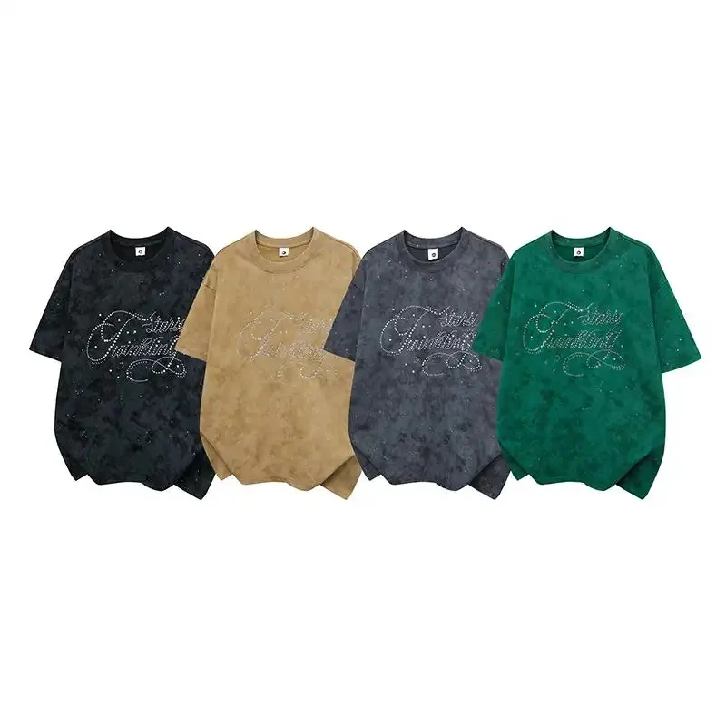 Men's Retro American Style T-Shirt with Faded Effect and Gemstone Decoration for Summer 2026, New Street Trend, Loose, Casual, S
Men's Retro American Style T-Shirt with Faded Effect and Gemstone Decoration for Summer 2026, New Street Trend, Loose, Casual, S
