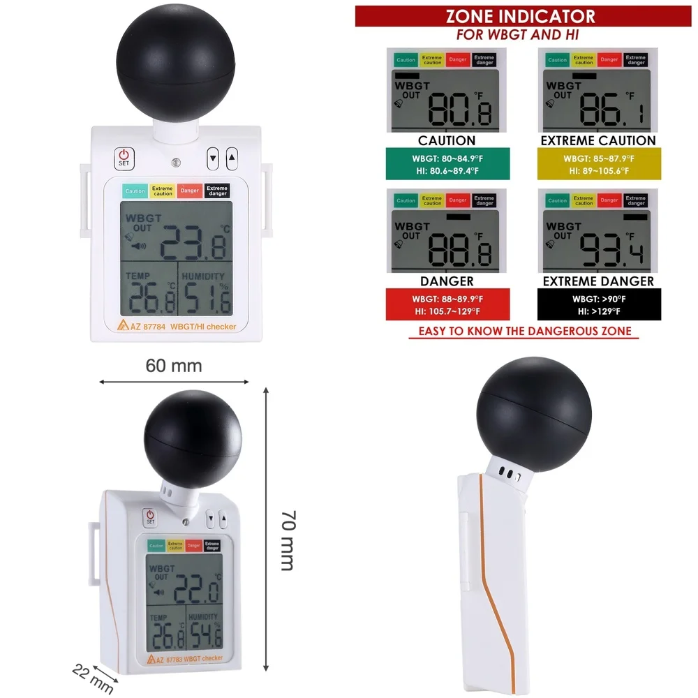 WBGT Heat Stress Index Meter for Taiwan Wearable HI WBGT Black Globe Thermometer Hygrometer Temperature Humidity Tester
WBGT Heat Stress Index Meter for Taiwan Wearable HI WBGT Black Globe Thermometer Hygrometer Temperature Humidity Tester