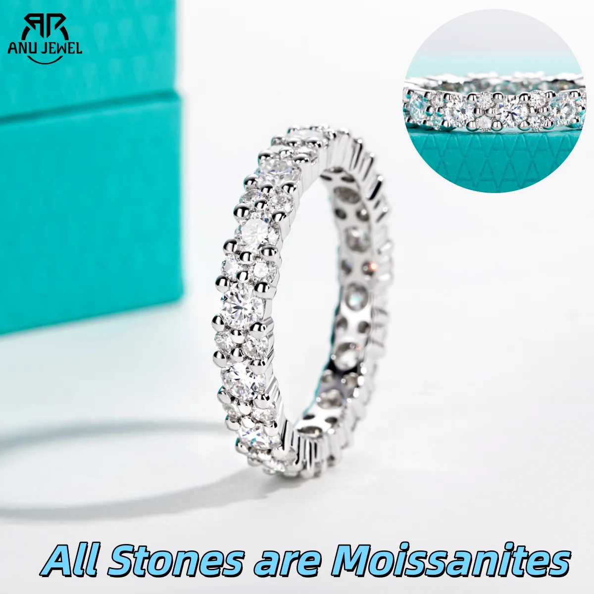 AnuJewel 3mm Moissanite Wedding Band Ring 925 Sterling Silver Full Eternity Stackable Dainty Rings for Women Jewelry Wholesale
AnuJewel 3mm Moissanite Wedding Band Ring 925 Sterling Silver Full Eternity Stackable Dainty Rings for Women Jewelry Wholesale