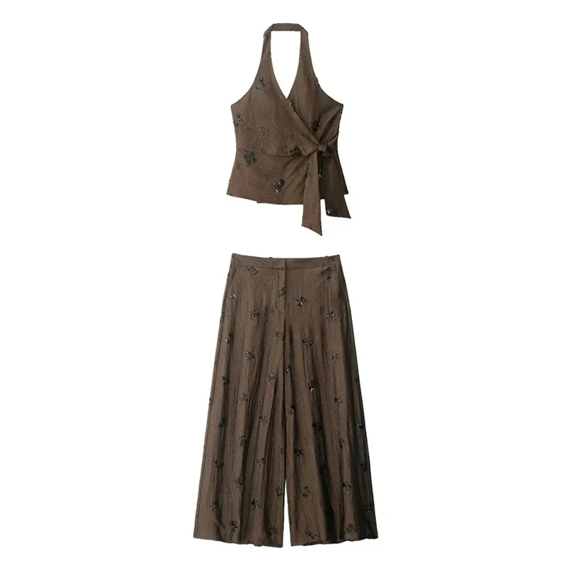 Withered Backless Bead Hanging Neck Top, Wide Leg Pants Woman Clothes Pant Sets New Two Piece Set Women's Suit Ropa Mujer
Withered Backless Bead Hanging Neck Top, Wide Leg Pants Woman Clothes Pant Sets New Two Piece Set Women's Suit Ropa Mujer