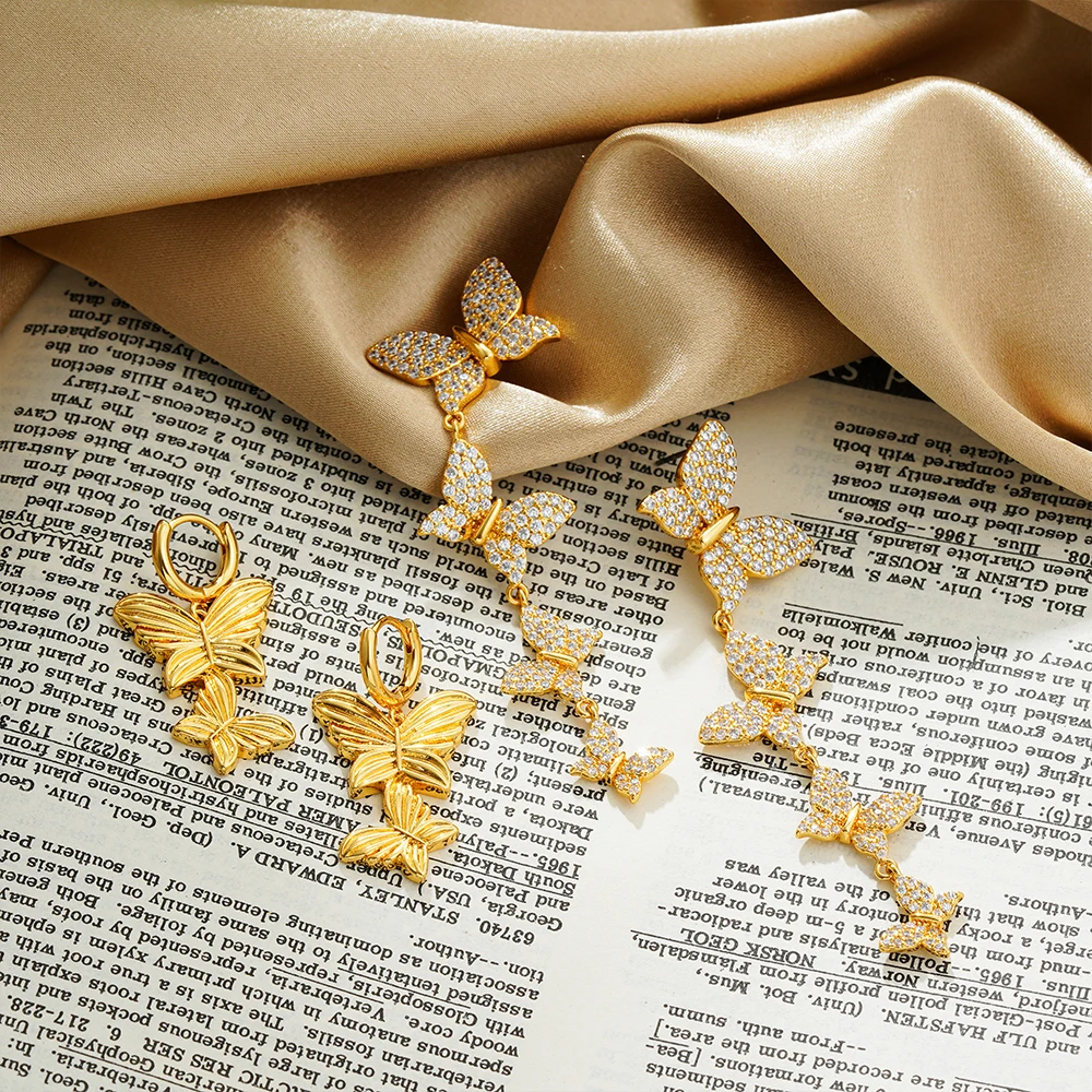 Trendy Stainless Steel Rhinestone Butterfly Long Drop Earrings 18K Gold Color Waterproof Metal Fashion Charm Jewelry
Trendy Stainless Steel Rhinestone Butterfly Long Drop Earrings 18K Gold Color Waterproof Metal Fashion Charm Jewelry