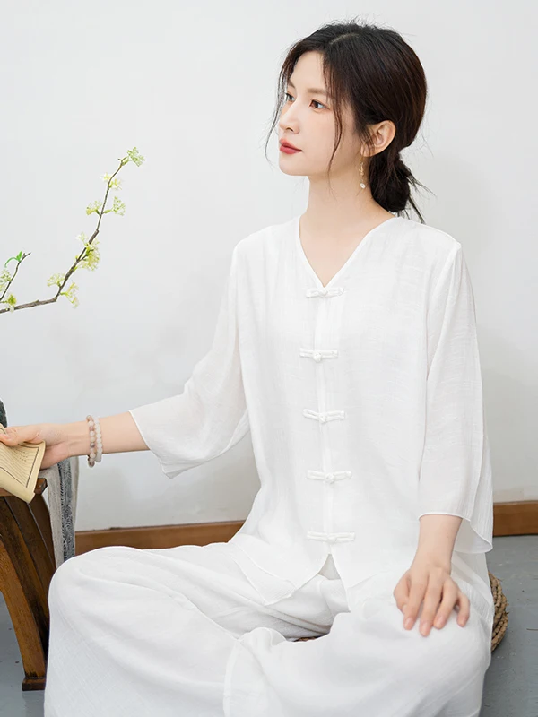 White Tea Ceremony Zen Tai Chi Women's Set Summer New Style Chinese Philosophy Daoist Layperson's Clothes Cotton Linen Material
White Tea Ceremony Zen Tai Chi Women's Set Summer New Style Chinese Philosophy Daoist Layperson's Clothes Cotton Linen Material
