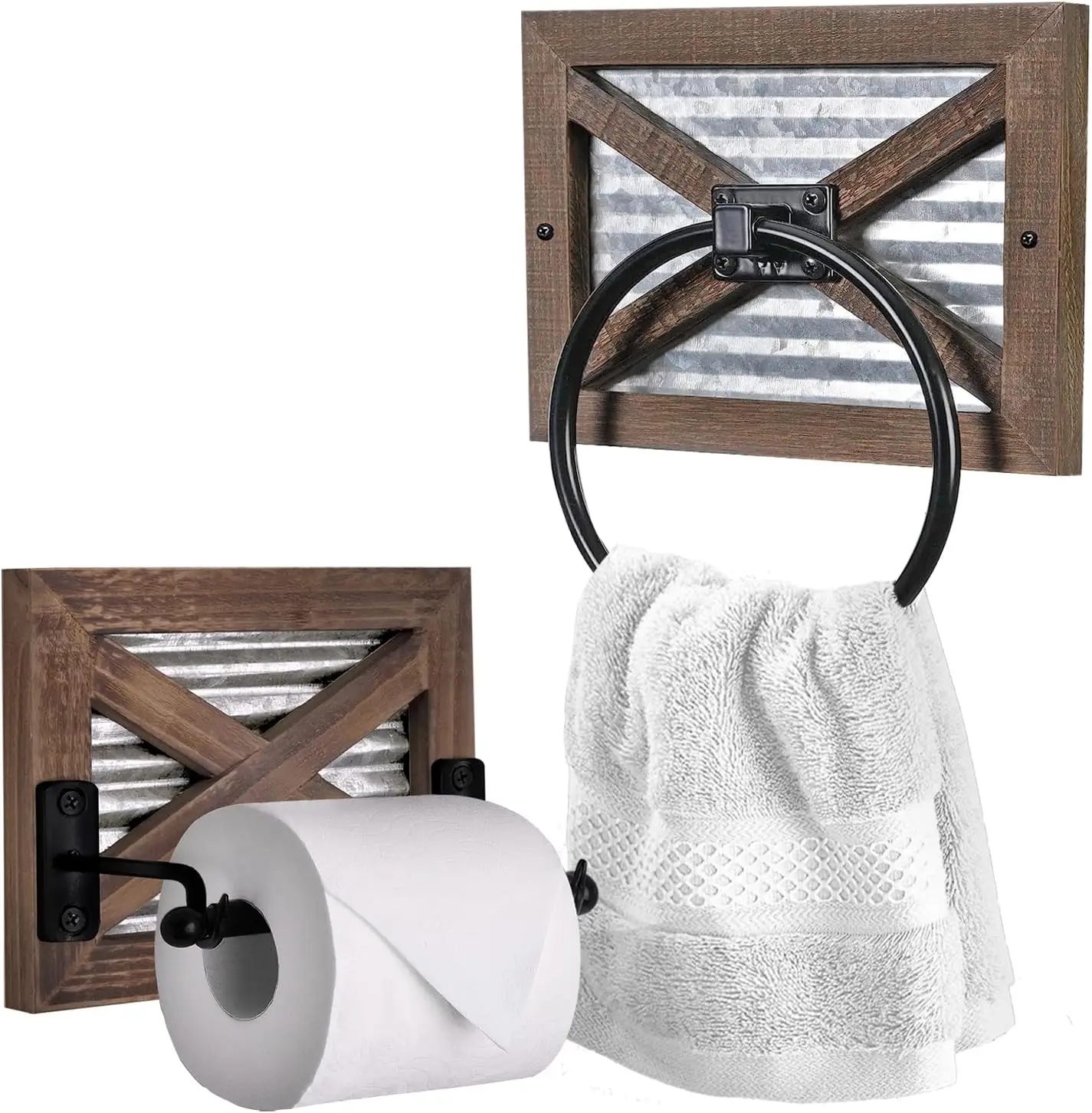Rustic Farmhouse Toilet Paper Holder and Towel Ring Set Wall Mount Wooden Brown
Rustic Farmhouse Toilet Paper Holder and Towel Ring Set Wall Mount Wooden Brown