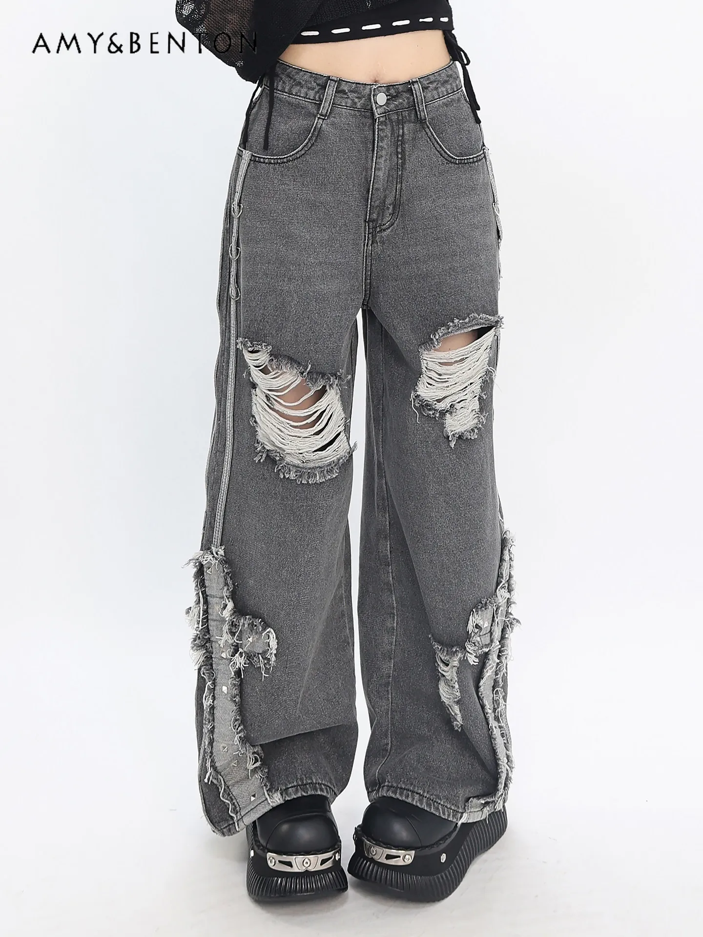 High Street Punk Cross Riveted Y2K Denim Wide Leg Pants Subculture Gothic Ripped Old Vintage High Waist Loose Trousers Women
High Street Punk Cross Riveted Y2K Denim Wide Leg Pants Subculture Gothic Ripped Old Vintage High Waist Loose Trousers Women