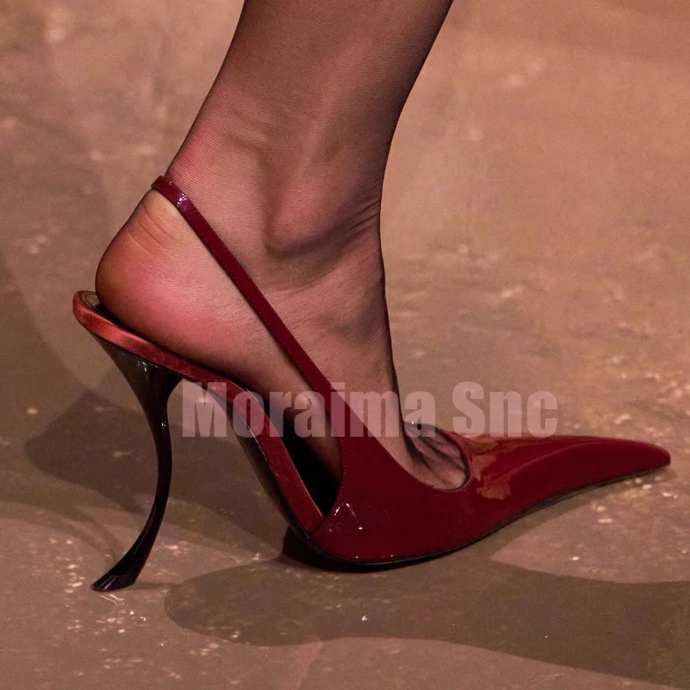 Burgundy Patent Leather Strange High Heel Sandals Slingback Pointed Toe Sexy Fashion Women's Dress Shoes Summer Party 2025 New
Burgundy Patent Leather Strange High Heel Sandals Slingback Pointed Toe Sexy Fashion Women's Dress Shoes Summer Party 2025 New