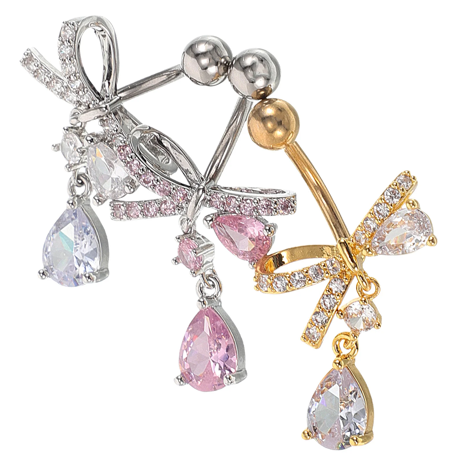 3Pcs Bowknot Belly Button Rings Rhinestone Copper Plated Navel Piercing Studs Fashion Body Jewelry Cute Dangle Belly Rings
3Pcs Bowknot Belly Button Rings Rhinestone Copper Plated Navel Piercing Studs Fashion Body Jewelry Cute Dangle Belly Rings
