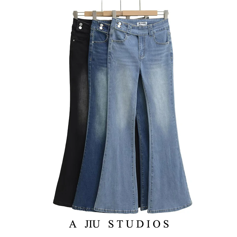 Американские ретро с высокой талией, облегающие широкие брюки для похудения, женские эластичные повседневные длинные брюки до колена, тонкие широкие джинсовые брюки на молнии
Американские ретро с высокой талией, облегающие широкие брюки для похудения, женские эластичные повседневные длинные брюки до колена, тонкие широкие джинсовые брюки на молнии