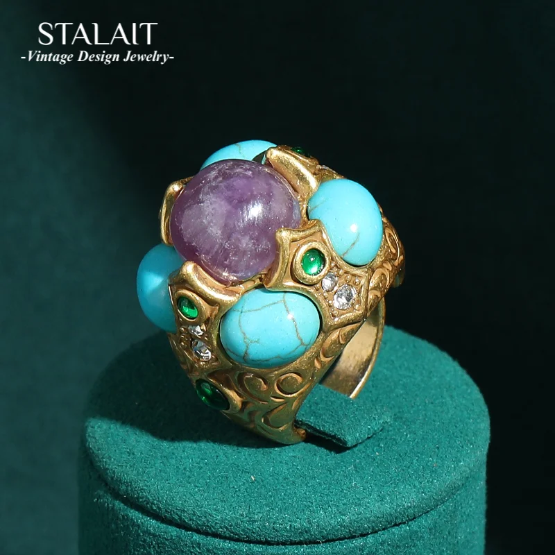 Vintage Turquoise Rings With Purple Stone Natural For Woman Blue Luxury Designer High Quality Wedding Accessories 2025 New
Vintage Turquoise Rings With Purple Stone Natural For Woman Blue Luxury Designer High Quality Wedding Accessories 2025 New