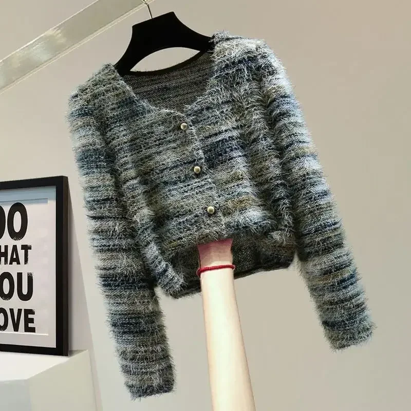 Mink tassel striped vintage V-neck loose long sleeve women's cardigan single breasted sweater cardigan for women clothing 2025
Mink tassel striped vintage V-neck loose long sleeve women's cardigan single breasted sweater cardigan for women clothing 2025