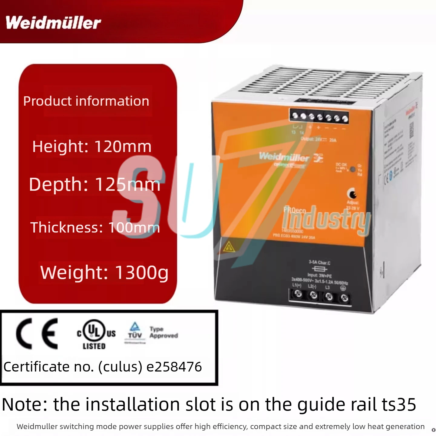 Модуль импульсного источника питания PRO ECO3 480W 24V 20A, 1469550000, для монтажа на DIN-рейку
Модуль импульсного источника питания PRO ECO3 480W 24V 20A, 1469550000, для монтажа на DIN-рейку