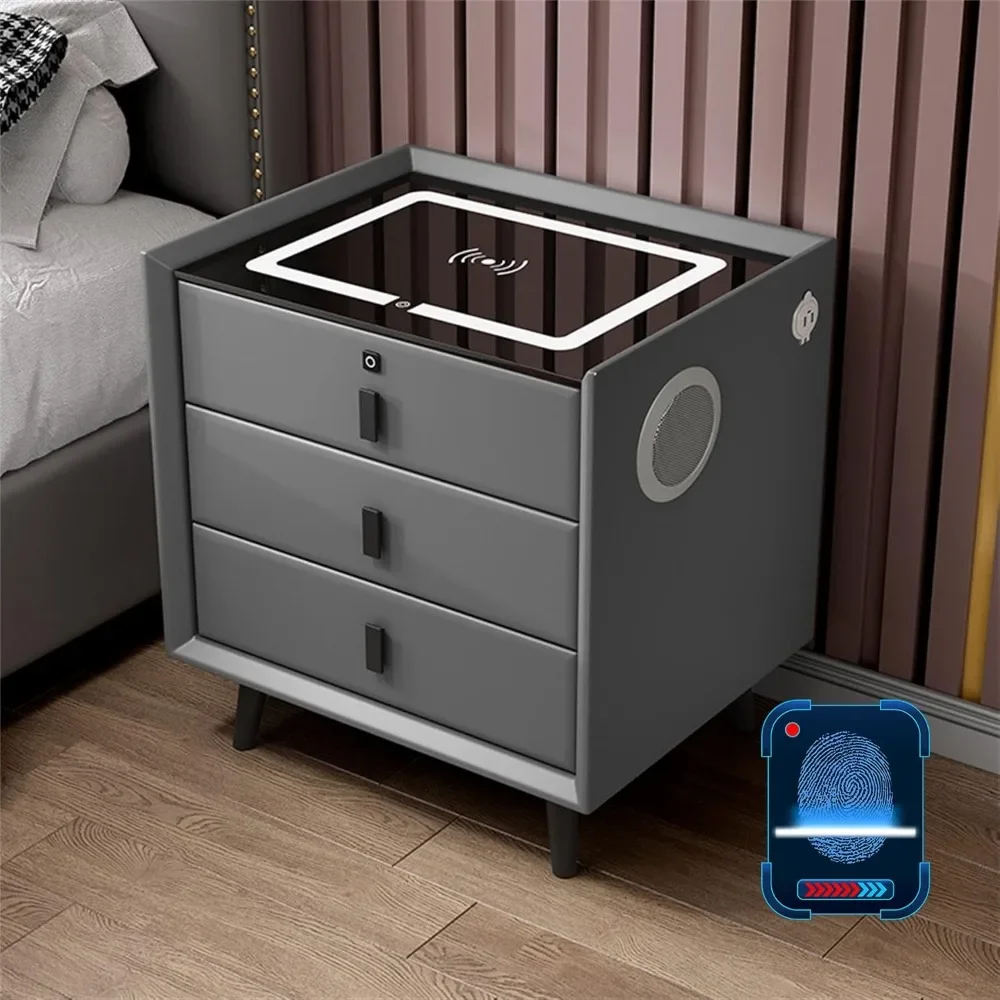 Nightstand with Fingerprint Lock and Adjustable LED Lights,Wireless Charging Station and Speaker
Nightstand with Fingerprint Lock and Adjustable LED Lights,Wireless Charging Station and Speaker