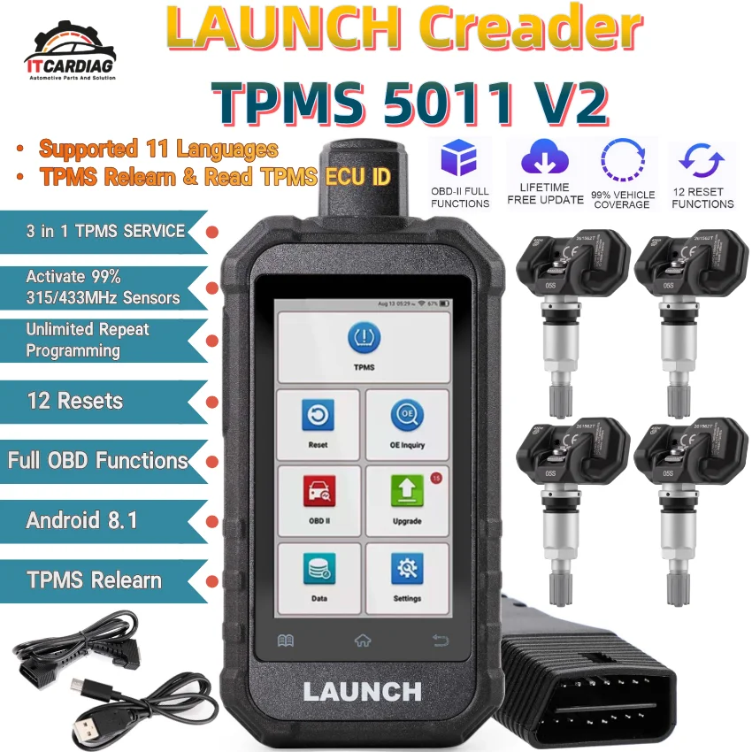 Launch Creader 5011 V2 TPMS Activation with 05S RF-Sensor 315/433MHZ WIFI 12 Reset FULL OBD Functions Free Update PK CRT5011E
Launch Creader 5011 V2 TPMS Activation with 05S RF-Sensor 315/433MHZ WIFI 12 Reset FULL OBD Functions Free Update PK CRT5011E