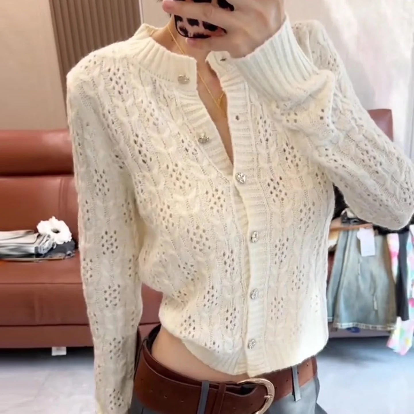 Elegant Hollow out Knitted Open Cardigan Women's Long Sleeve Button up Top Fashionable Autumn New Style High Waist Commute
Elegant Hollow out Knitted Open Cardigan Women's Long Sleeve Button up Top Fashionable Autumn New Style High Waist Commute