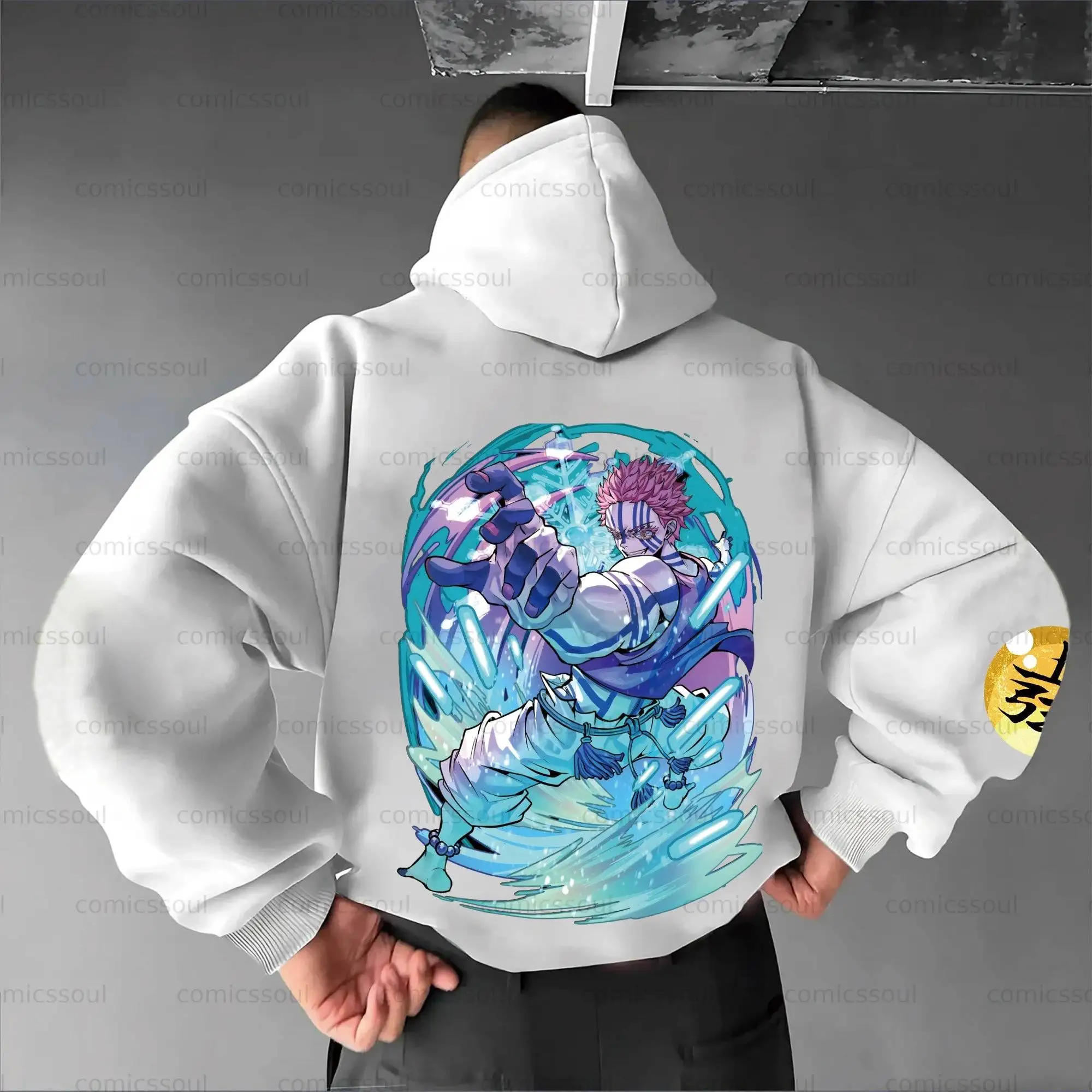 Demon Slayer Kimetsu No Yaiba Upper Moon Three Black White Hoodie Set Cosplay Outfit with Sleeve Pattern and Character Print
Demon Slayer Kimetsu No Yaiba Upper Moon Three Black White Hoodie Set Cosplay Outfit with Sleeve Pattern and Character Print