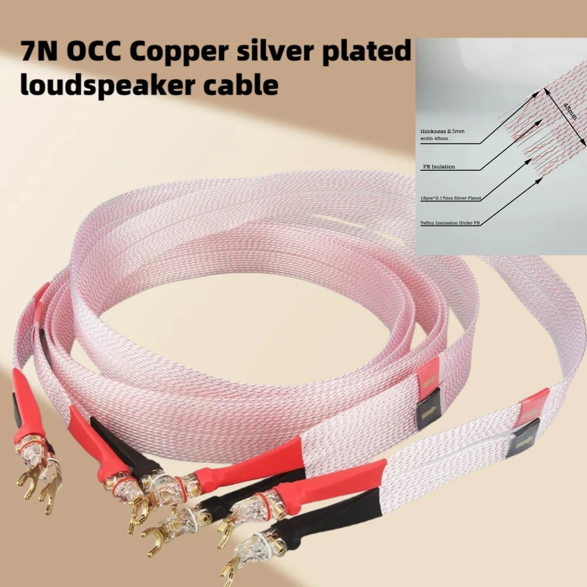 7N OCC посеребренный плоский акустический кабель Hi-Fi с позолоченным штекером типа «банан» для усилителя, проигрывателя компакт-дисков, линия громкоговорителя высокой точности
7N OCC посеребренный плоский акустический кабель Hi-Fi с позолоченным штекером типа «банан» для усилителя, проигрывателя компакт-дисков, линия громкоговорителя высокой точности