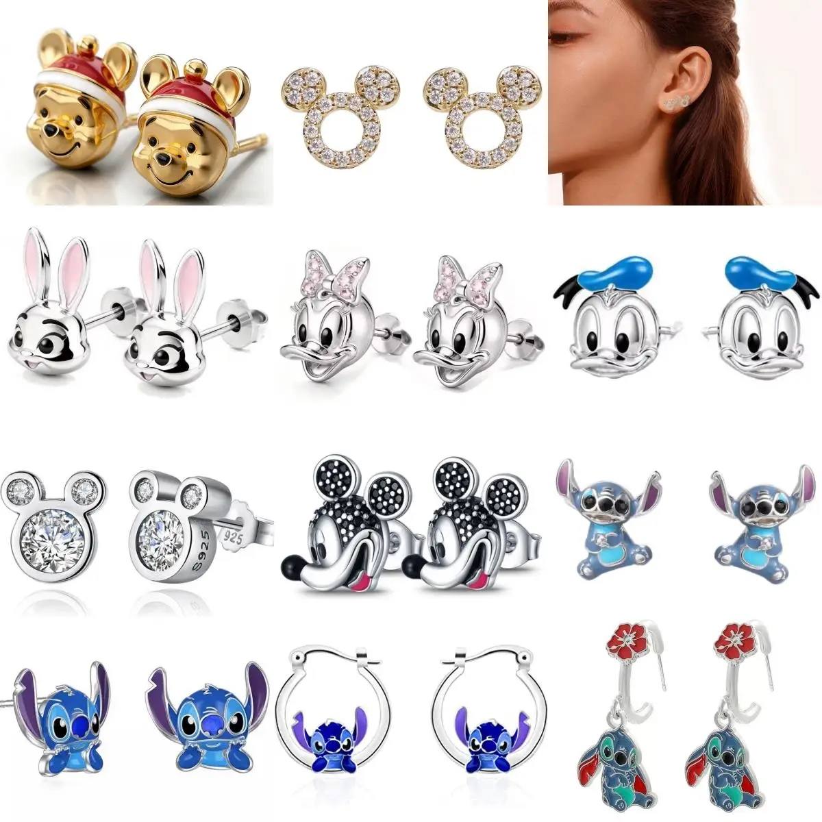 S925 Silver Cute Cartoon Anime Character Small Animal Rabbit Bear Duck Shining Zircon Fashion Women Earrings Jewelry Gifts
S925 Silver Cute Cartoon Anime Character Small Animal Rabbit Bear Duck Shining Zircon Fashion Women Earrings Jewelry Gifts