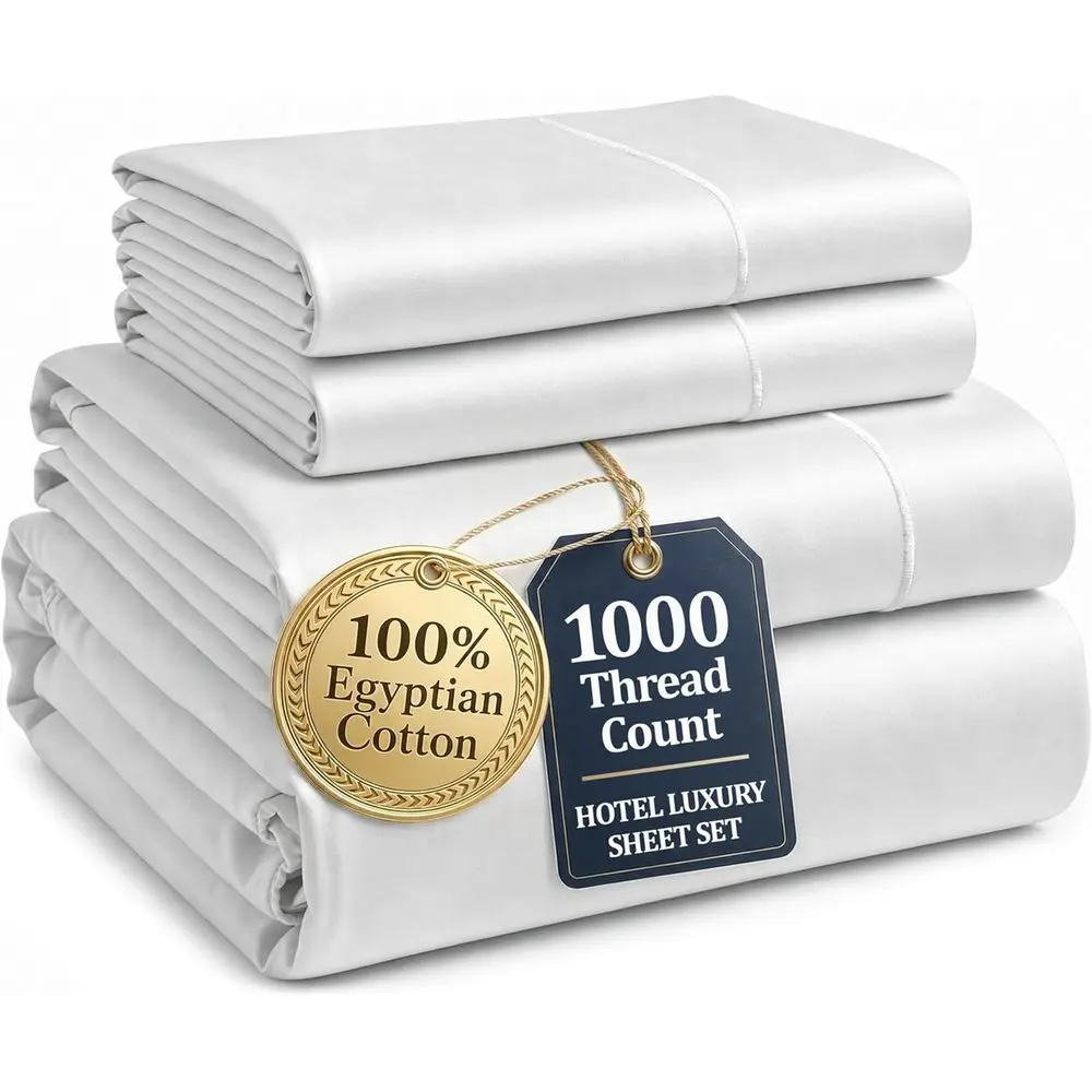 King Size 1000 Thread Count Egyptian Cotton Sheets - Silky Sateen, Cool & Breathable, Deep Pockets, White
King Size 1000 Thread Count Egyptian Cotton Sheets - Silky Sateen, Cool & Breathable, Deep Pockets, White