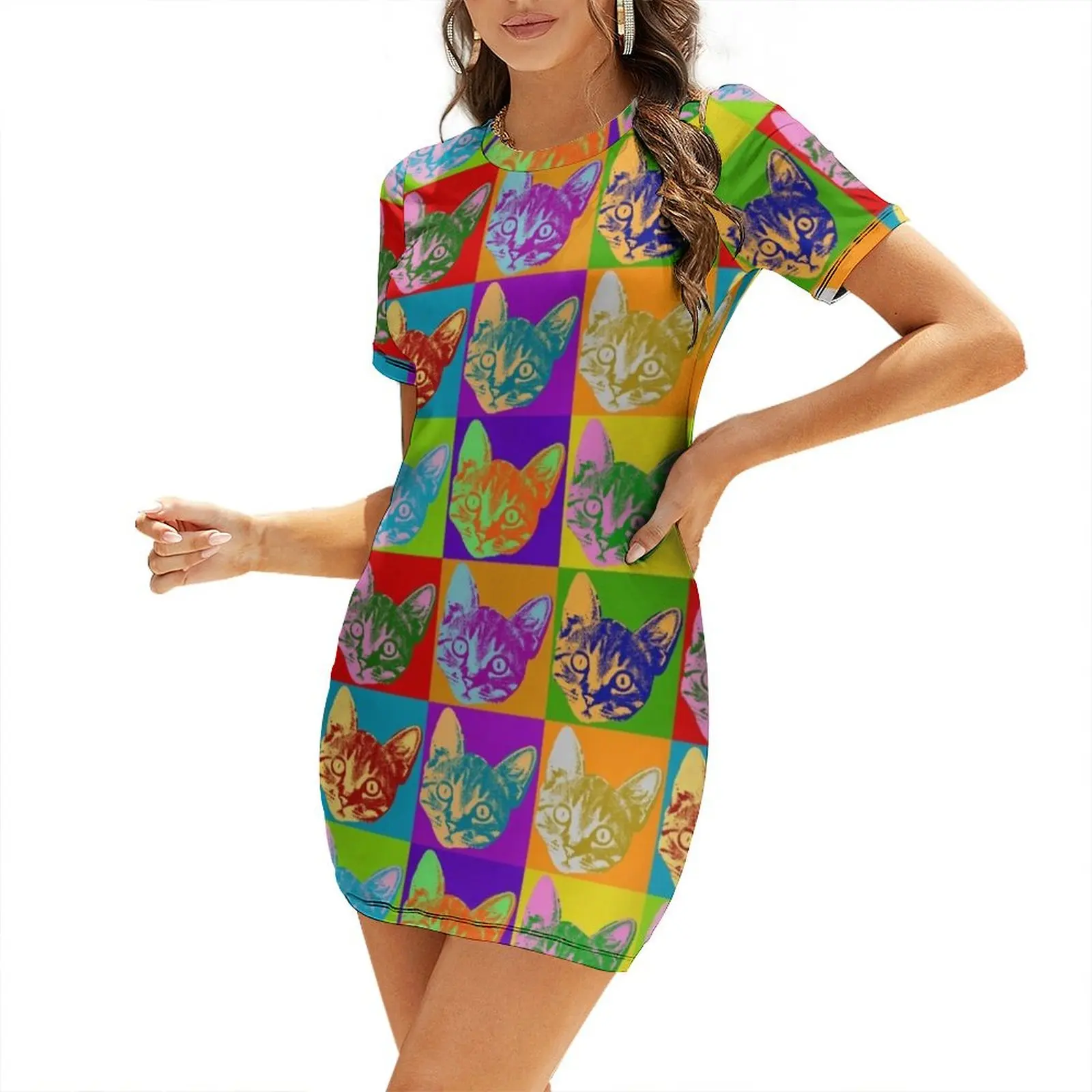 Cat Pop Art Inspired Graphic Cats Kitty Bright Color Design Short-Sleeved Dress woman dress ceremony dresses Dress
Cat Pop Art Inspired Graphic Cats Kitty Bright Color Design Short-Sleeved Dress woman dress ceremony dresses Dress