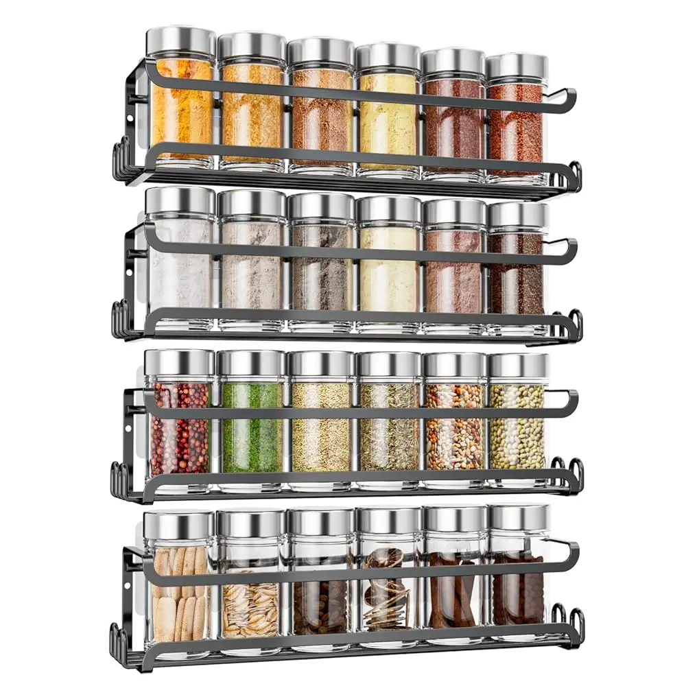 4 Pa Wall Mounted Spice Ra With 16 Hooks, Spice Organizer For Cabinet Pantry Door,Screw Or Adhesive Spice Shelf Hanging Wall
4 Pa Wall Mounted Spice Ra With 16 Hooks, Spice Organizer For Cabinet Pantry Door,Screw Or Adhesive Spice Shelf Hanging Wall