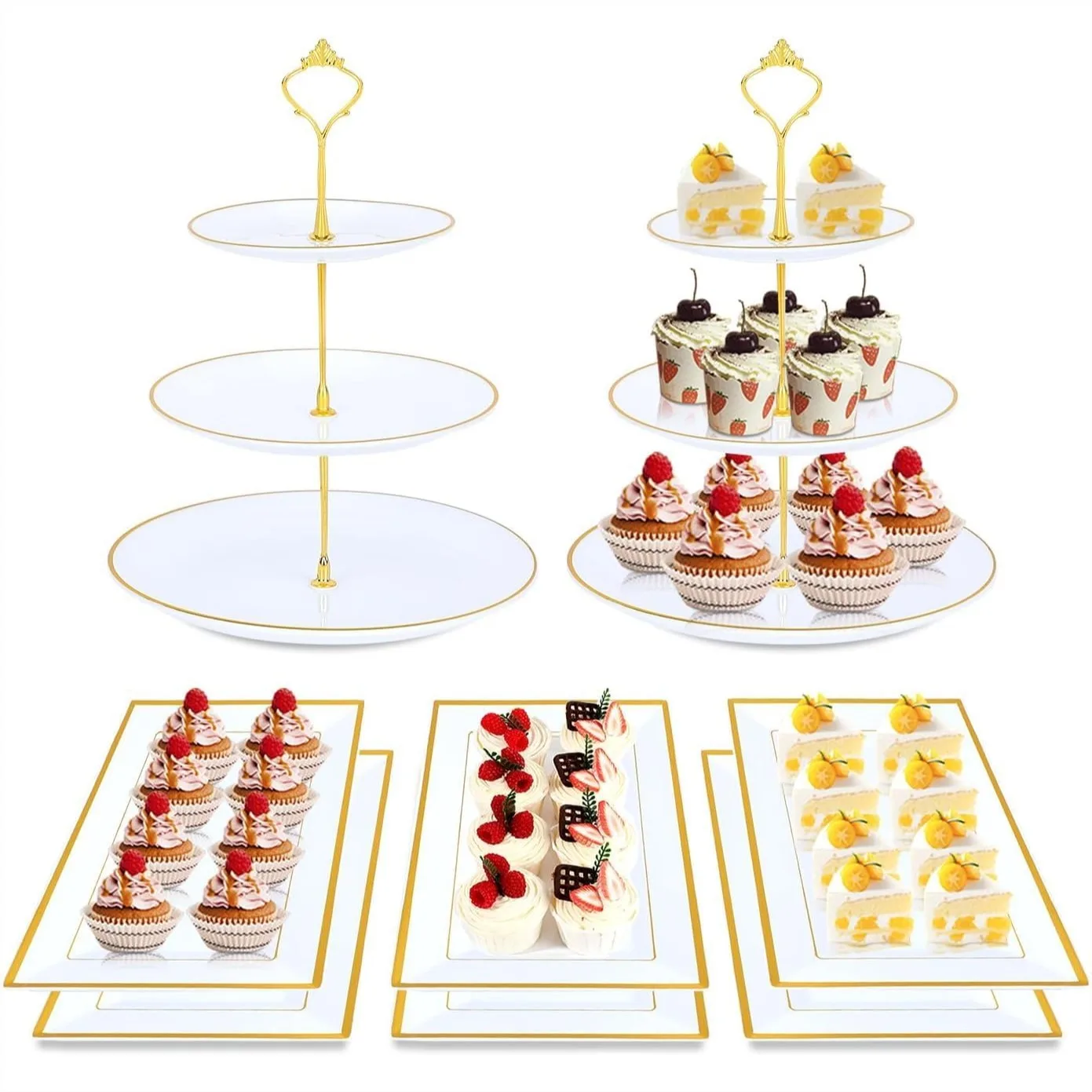 Plastic Cupcake Stand Set with Gold Rim, 8-Piece Dessert Display Stands for Wedding Birthday Party Tea Party
Plastic Cupcake Stand Set with Gold Rim, 8-Piece Dessert Display Stands for Wedding Birthday Party Tea Party