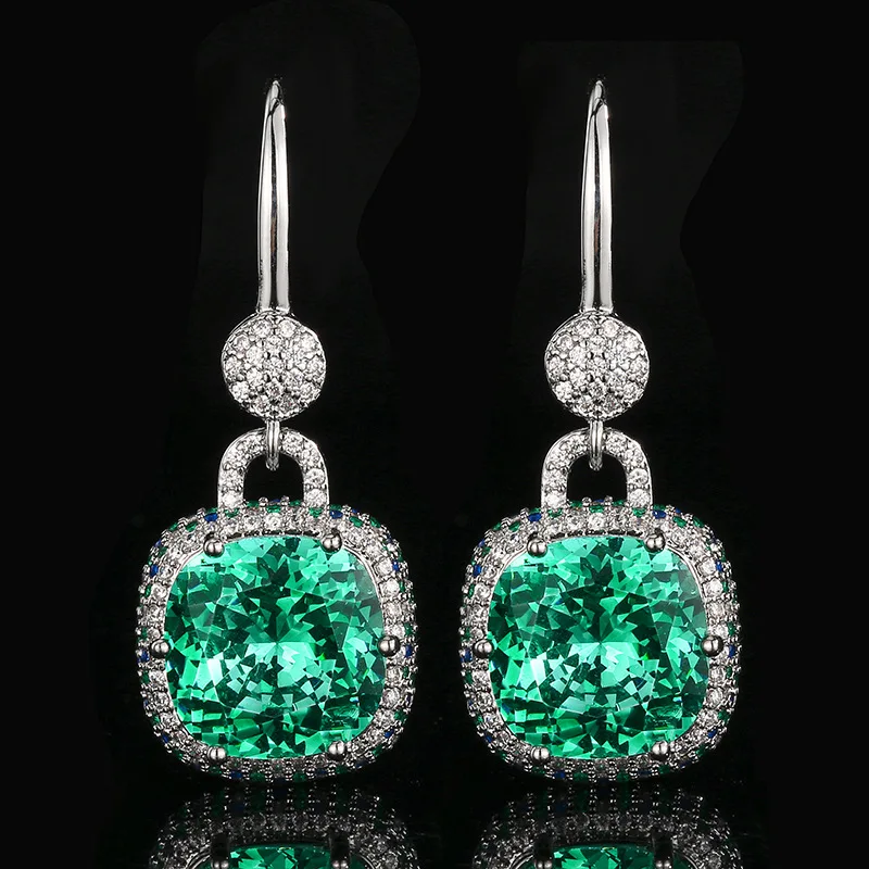 Luxury 10mm Square Emerald Paraiba Tourmaline Drop Earring for Women Silver Plated Full Paved Crystal Wedding Party Jewelry Gift
Luxury 10mm Square Emerald Paraiba Tourmaline Drop Earring for Women Silver Plated Full Paved Crystal Wedding Party Jewelry Gift