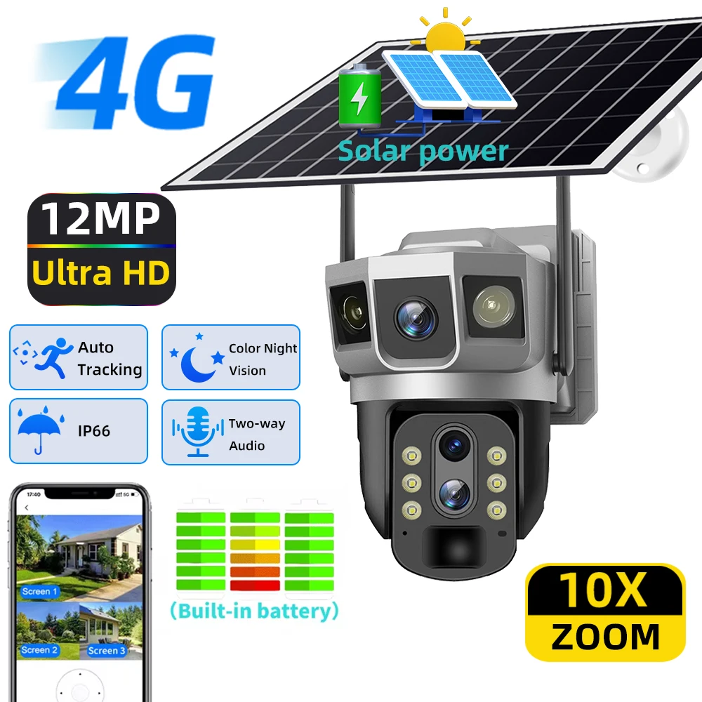 V380 Pro Solar 4G lP Camera CCTV 12MP 10X Digital Zoom Two Lens Three Screen Auto Tracking Outdoor 6K Security Surveillance PTZ
V380 Pro Solar 4G lP Camera CCTV 12MP 10X Digital Zoom Two Lens Three Screen Auto Tracking Outdoor 6K Security Surveillance PTZ