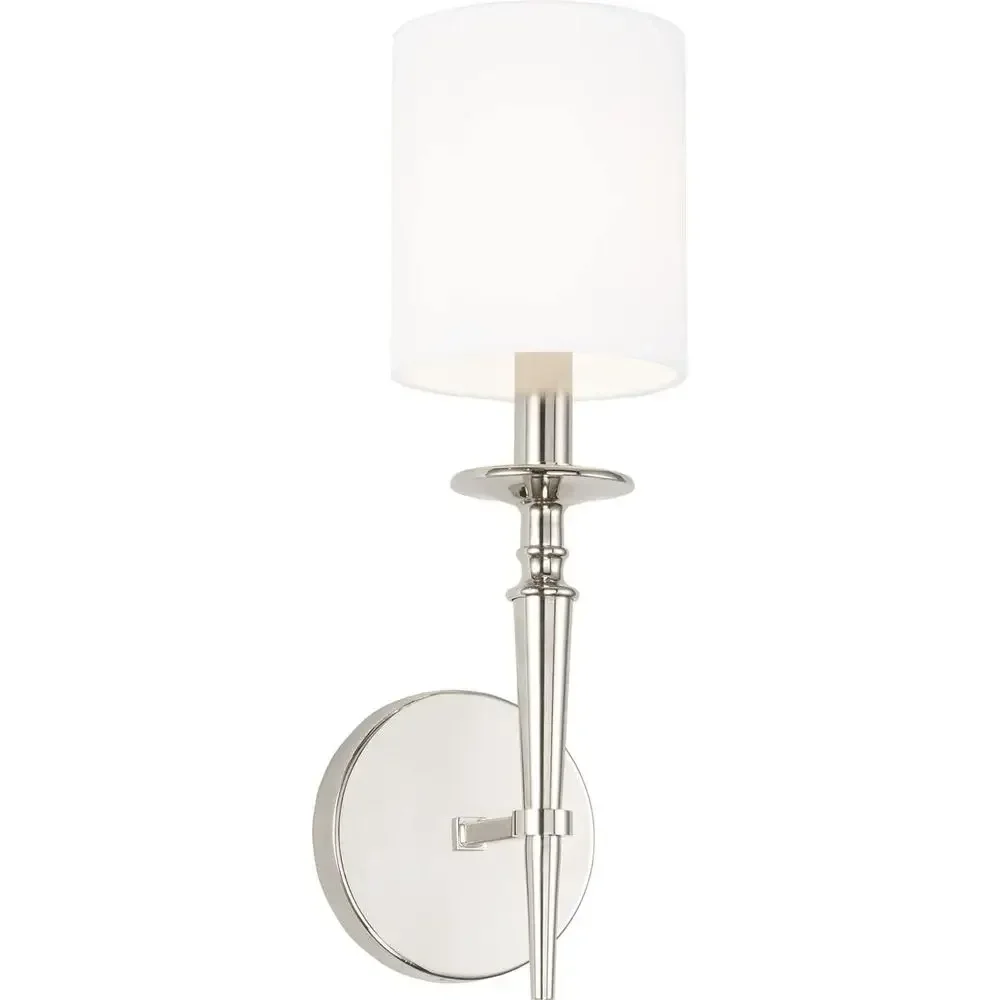 642611PN-701 Abbie Transitional White abric Stay-Straight Shade Candlestick Wall Sconce, 1-Light 60 Watt, 17" H x 5" W, Polished
642611PN-701 Abbie Transitional White abric Stay-Straight Shade Candlestick Wall Sconce, 1-Light 60 Watt, 17" H x 5" W, Polished