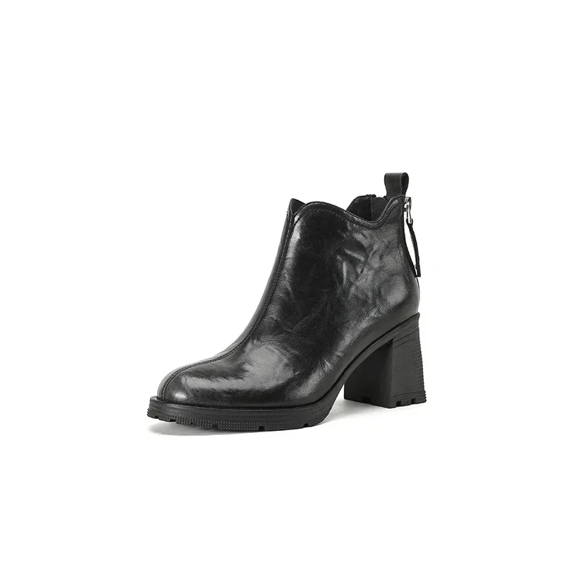 Spring and autumn brushed leather round toe double rear zipper fashionable high heel short barrel versatile women's boots
Spring and autumn brushed leather round toe double rear zipper fashionable high heel short barrel versatile women's boots