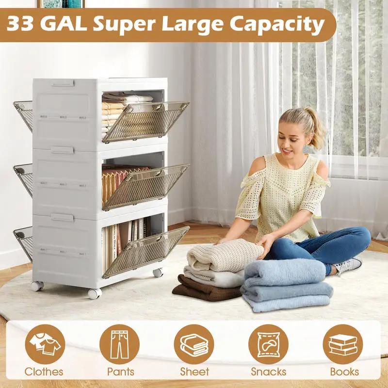 33 Gal 3-Pack Stackable Plastic Storage Bins with Lid for Bedroom Living Room-White
33 Gal 3-Pack Stackable Plastic Storage Bins with Lid for Bedroom Living Room-White