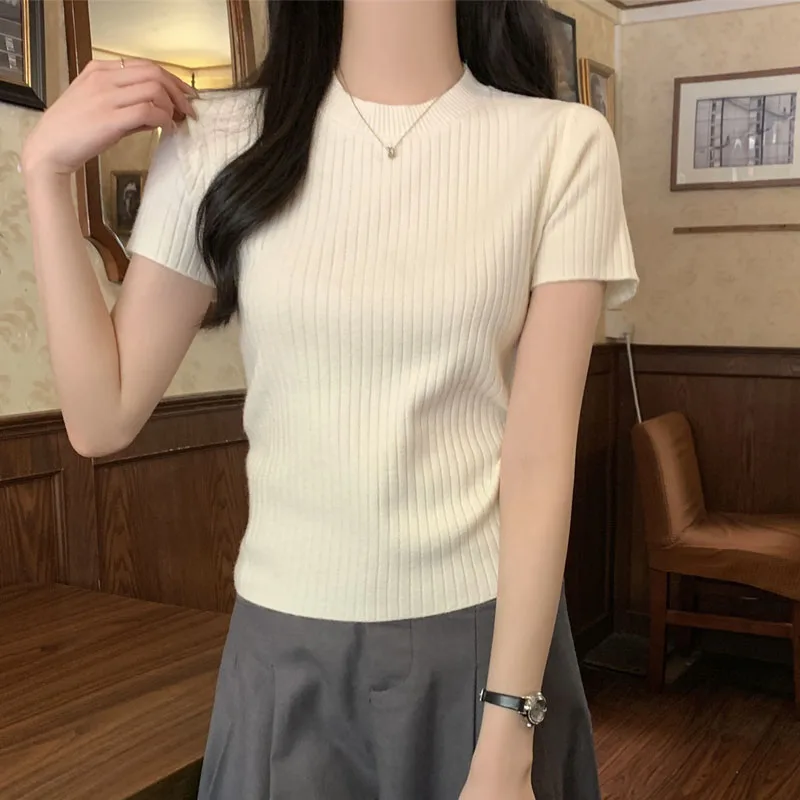 Knitted Sweater Women Pullovers New Short Sleeve O-Neck White Knit Sweater Pullover Women Tops Sweaters Sueters De Mujer Q1228
Knitted Sweater Women Pullovers New Short Sleeve O-Neck White Knit Sweater Pullover Women Tops Sweaters Sueters De Mujer Q1228