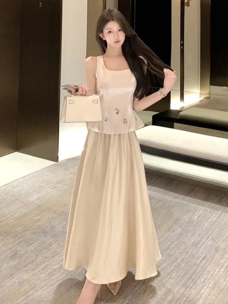 High Quality French Small Fragrant 2 Piece Sets Woman Outfit Fashion Sweet Vest Top + Long Skirt Two Piece Set Conjuntos Cortos
High Quality French Small Fragrant 2 Piece Sets Woman Outfit Fashion Sweet Vest Top + Long Skirt Two Piece Set Conjuntos Cortos