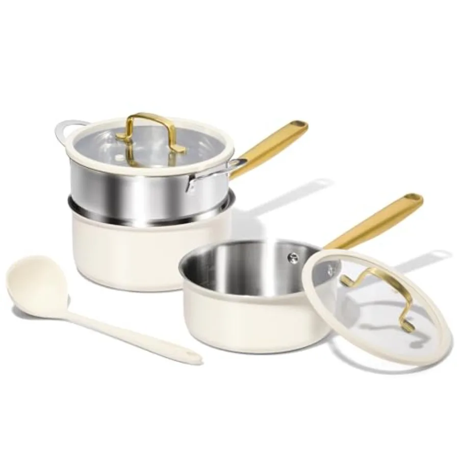 1.5Qt and 3.0Qt Stainless Steel Saucepan Set with Steamer and Ladle Non-Toxic 3-Ply Stainless Steel Pot with Lids Small Pots fo
1.5Qt and 3.0Qt Stainless Steel Saucepan Set with Steamer and Ladle Non-Toxic 3-Ply Stainless Steel Pot with Lids Small Pots fo