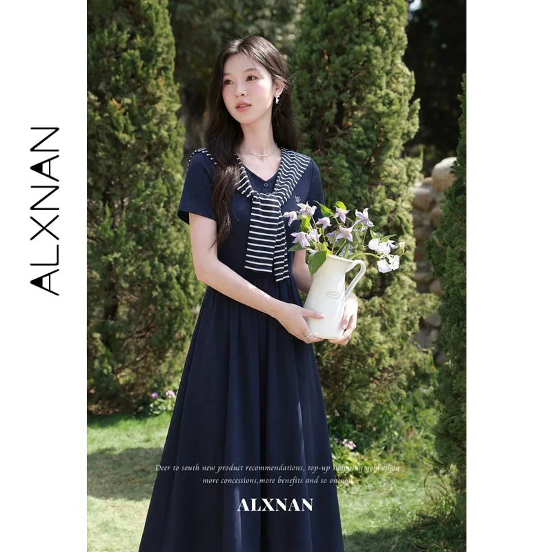 ALXNAN Navy Blue Dress V-neck with Detachable Striped Shawl Long Dresses 2026 Summer Elegant Office Lady Casual Dress L63027
ALXNAN Navy Blue Dress V-neck with Detachable Striped Shawl Long Dresses 2026 Summer Elegant Office Lady Casual Dress L63027