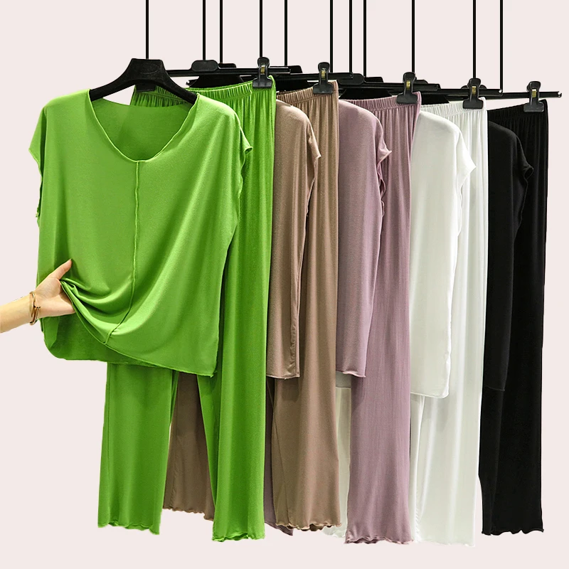 Casual Loose Modal Short Sleeve Long Pants Set Women's Summer Home Clothes Sleepwear Outdoor Wearable Two-Piece Set
Casual Loose Modal Short Sleeve Long Pants Set Women's Summer Home Clothes Sleepwear Outdoor Wearable Two-Piece Set