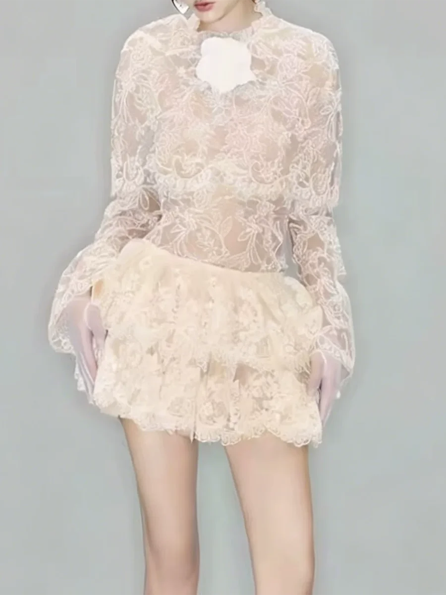 TWOTWINSTYLE Fashion Patchwork Lace Two Piece Sets for Women Stand Collar Long Sleeve Top High Waist Mini Skirt Female Fashion
TWOTWINSTYLE Fashion Patchwork Lace Two Piece Sets for Women Stand Collar Long Sleeve Top High Waist Mini Skirt Female Fashion