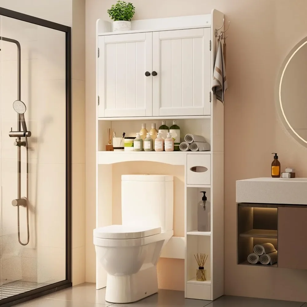 Over The Toilet Storage Cabinet,Over Toilet Bathroom Organizer with Doors, Adjustable Shelves, Toilet Paper Holder, 2 Side Hooks
Over The Toilet Storage Cabinet,Over Toilet Bathroom Organizer with Doors, Adjustable Shelves, Toilet Paper Holder, 2 Side Hooks