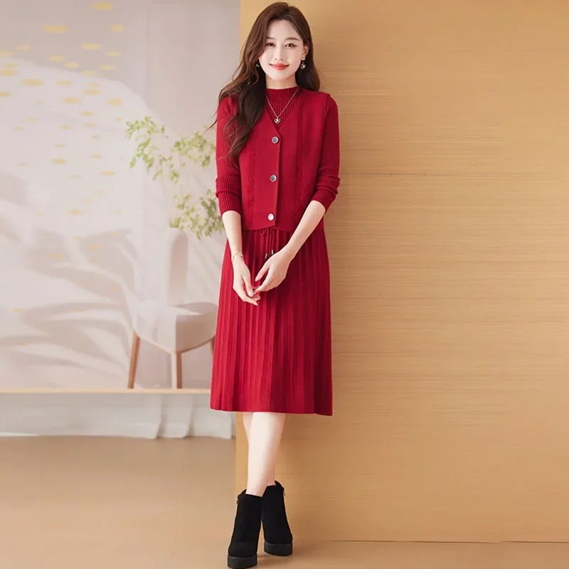 Autumn Winter Elegant Slim Half High Collar Solid Dress Women Clothing Elastic Temperament Thick Two-piece Set Knitted Dresses
Autumn Winter Elegant Slim Half High Collar Solid Dress Women Clothing Elastic Temperament Thick Two-piece Set Knitted Dresses