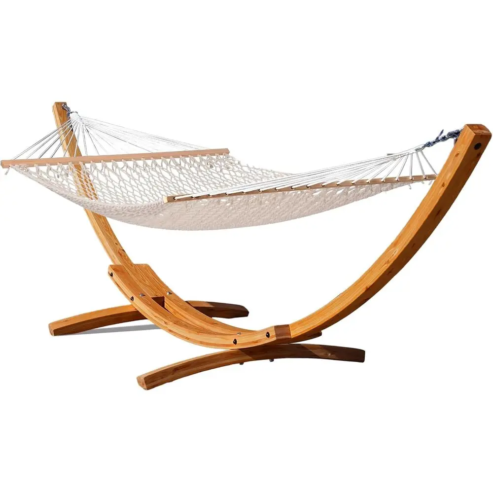 2 Person Double Rope Cotton Hammock with Natural Wood Arc Stand and Spreader Bar for Outdoor Patio or Poolside, 450 lbs Capacity
2 Person Double Rope Cotton Hammock with Natural Wood Arc Stand and Spreader Bar for Outdoor Patio or Poolside, 450 lbs Capacity