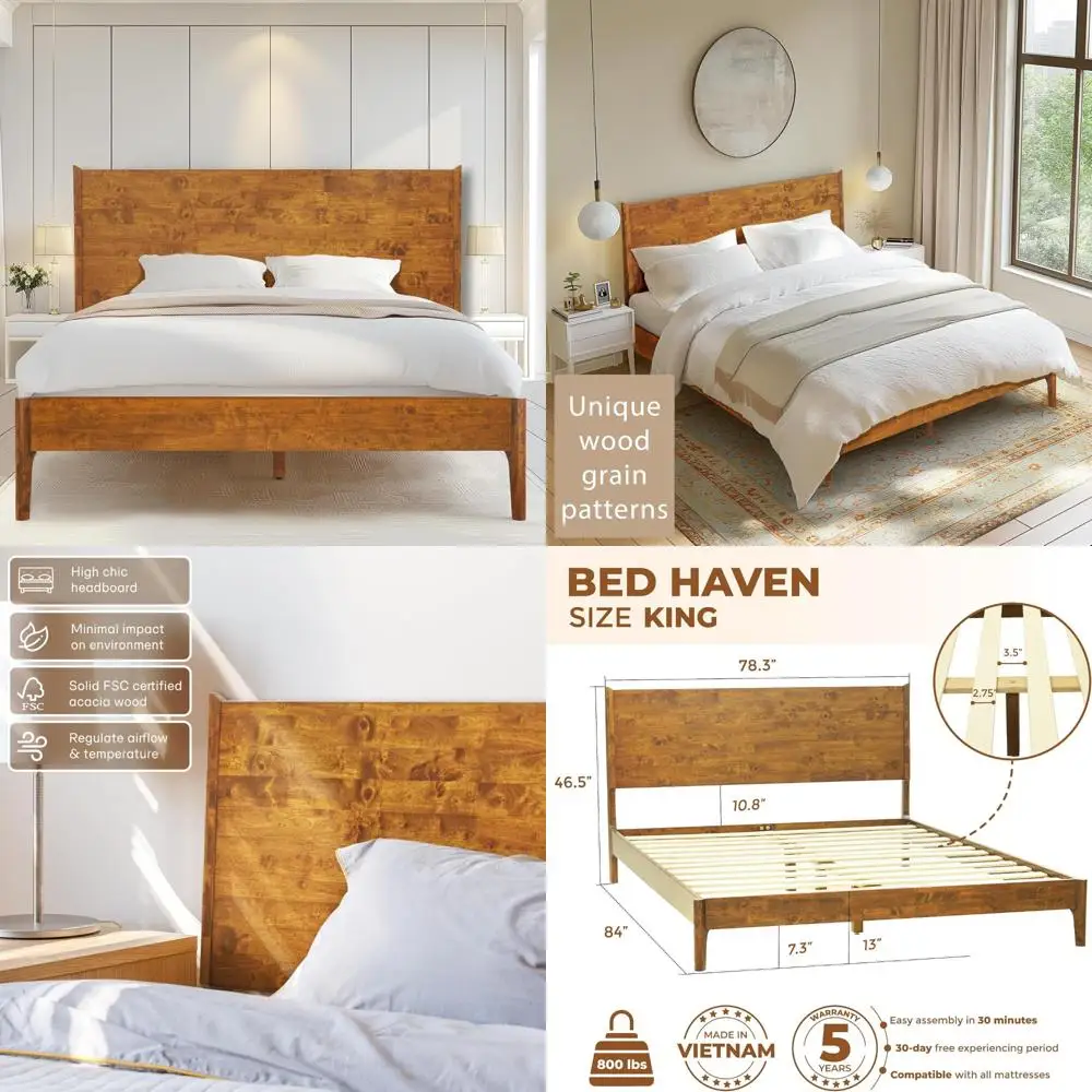 Acacia Haven King-Size Wooden Bed Frame: Solid Wood Platform Bed with Headboard, Universal Mattress Support, No Box Spring Requi
Acacia Haven King-Size Wooden Bed Frame: Solid Wood Platform Bed with Headboard, Universal Mattress Support, No Box Spring Requi