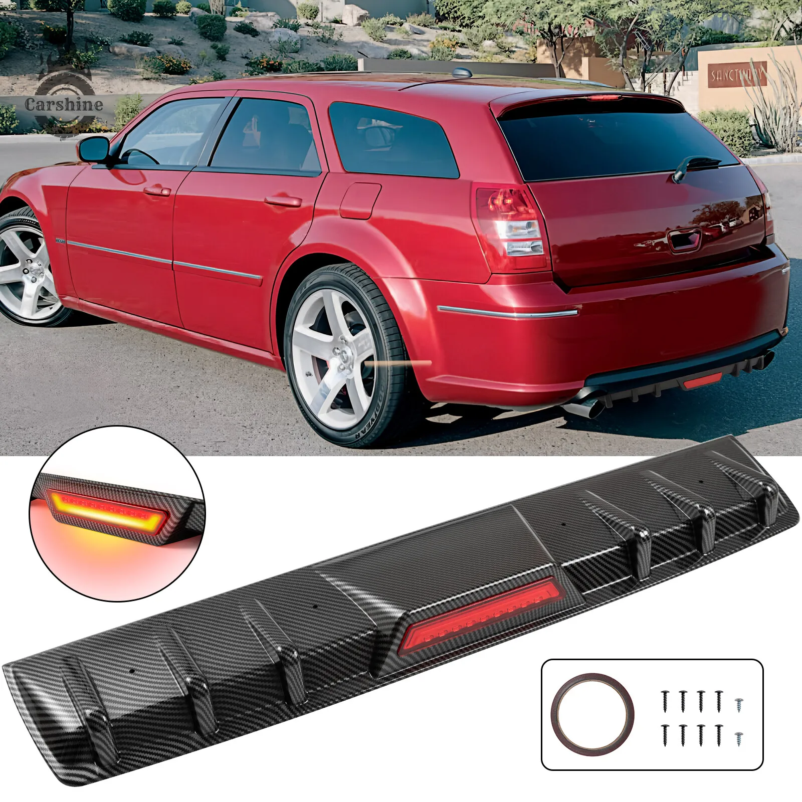 For Dodge Magnum R/T SXT SRT8 Rear Bumper Diffuser Lip with LED Tail Brake Light