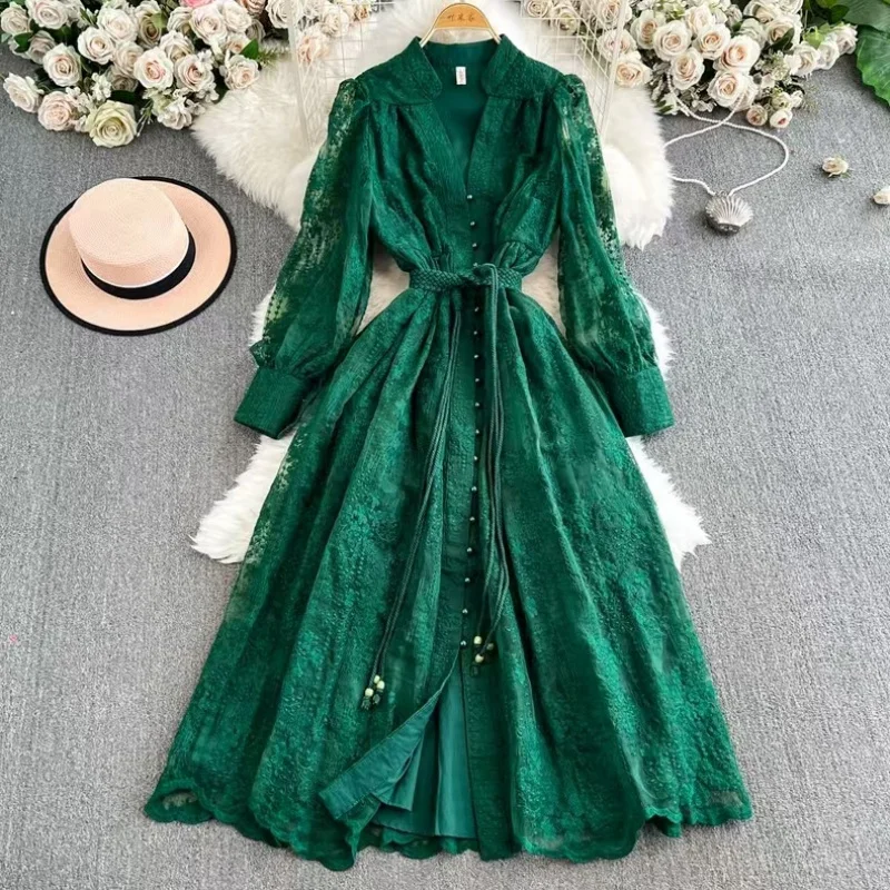 2025 French High-End Women's Dress2025Spring Waist-Cinching Heavy EmbroideryVLantern Sleeve Single-Breasted Long Dress C001
2025 French High-End Women's Dress2025Spring Waist-Cinching Heavy EmbroideryVLantern Sleeve Single-Breasted Long Dress C001