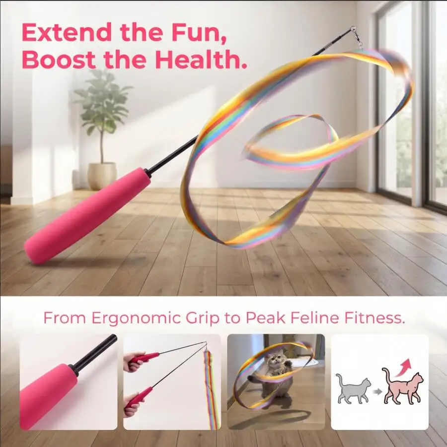 Interactive Cat Wand With Rainbow Ribbon Ergonomic Handle
Interactive Cat Wand With Rainbow Ribbon Ergonomic Handle