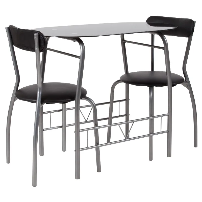 Sutton 3 Piece Space-Saver Bistro Set with Black Glass Top Table Vinyl Padded Chairs
Sutton 3 Piece Space-Saver Bistro Set with Black Glass Top Table Vinyl Padded Chairs